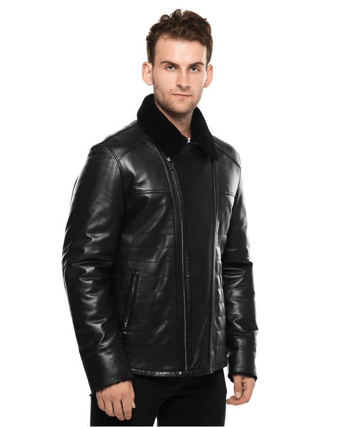 Men's sheepskin coat 9005 Y70 ICLIKLI 029 - интернет-магазин Alberta