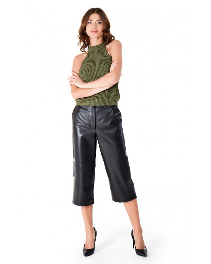Женские кожаные брюки-кюлоты Culotte-00 VEGETAL 093 - интернет-магазин Alberta
